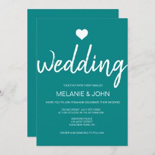 Invitation Typographie Turquoise moderne Mariage minimal