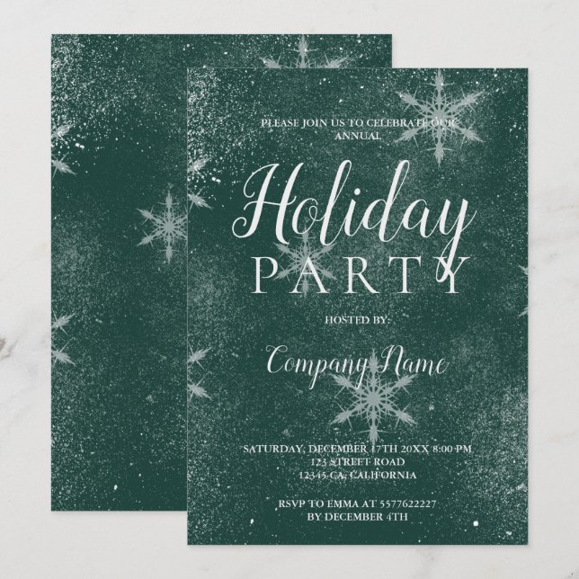 Invitation Typographie verte de l'émeraude de neige Noël (Devant / Derrière)