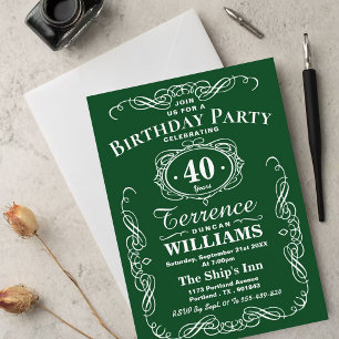Invitation Typographie verte et blanche tendance Fête d'anniv