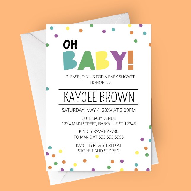 Invitation Typographie vibrante Oh Baby Baby shower Invitatio (Oh Baby Vibrant Typography Baby Shower Invitation)
