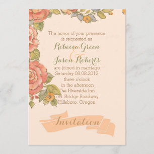 Invitation typographie vintage fleurs pêche mariage de printe