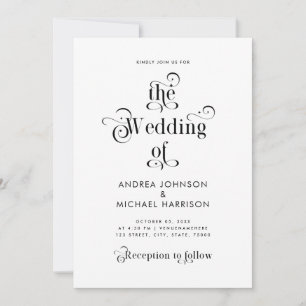 Invitation Typographie vintage Noir & Blanc QR Code Mariage