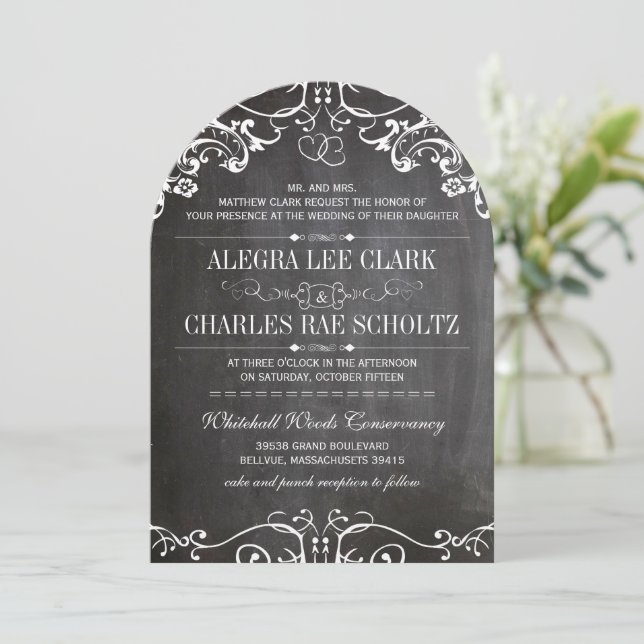 Invitation Typographie Vintage Tableau Noir Rustique (Debout devant)