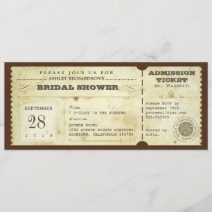 Invitation typographie vintage tickets de douche de mariée