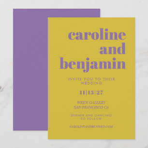 Invitation Typographie violette et jaune Gras Mariage moderne