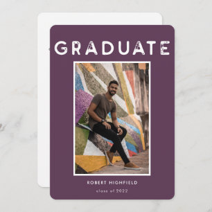 Invitation Typographie violette moderne Photo 2022 Graduation