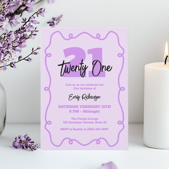 Invitation Typographie Violette Simple et Chic Fête d'anniver (Purple Typography Simple Chic 21st Birthday Party Invitation)