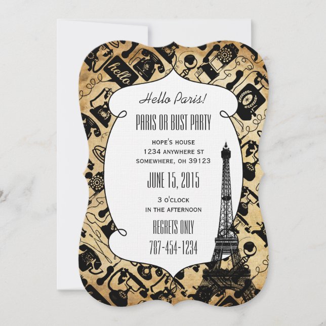 Invitation Typography Calligraphy Paris France Eiffel Tower (Devant)