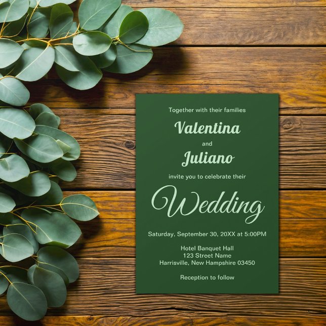 Invitation Typography Style Minimalist Dark Green Wedding (Dark Green Plain Text Wedding Invitation)