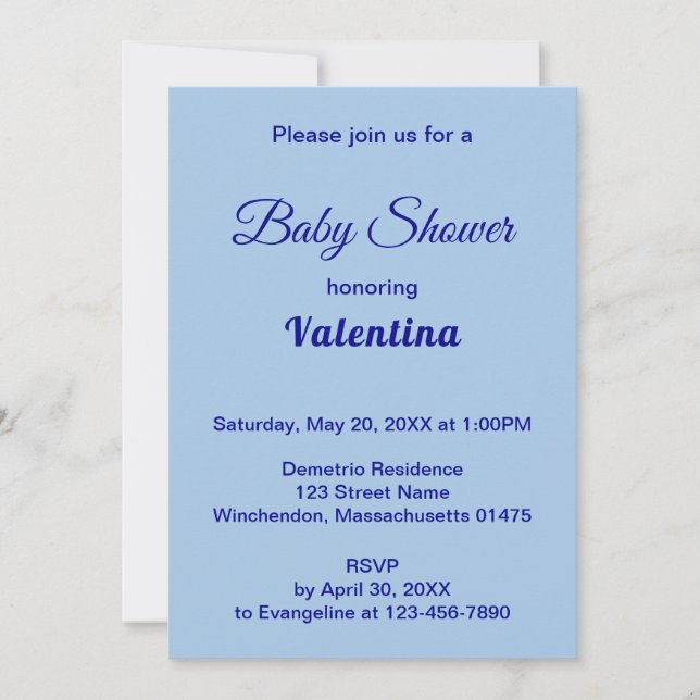 Invitation Typography Style Minimalist Light Blue Baby Shower (Devant)