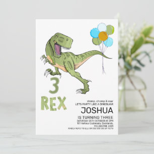 Invitation Tyrannosaurus Trois Rex Dino 3ème Anniversaire