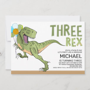 Invitation Tyrannosaurus Trois Rex Dinosaur 3e anniversaire