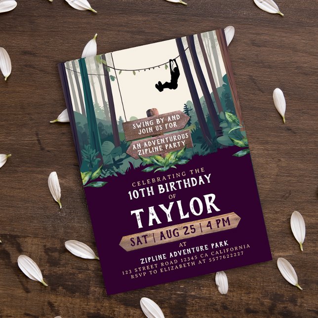 Invitation Tyrolienne de forêt violette Cool Fun Anniversaire (Créateur téléchargé)