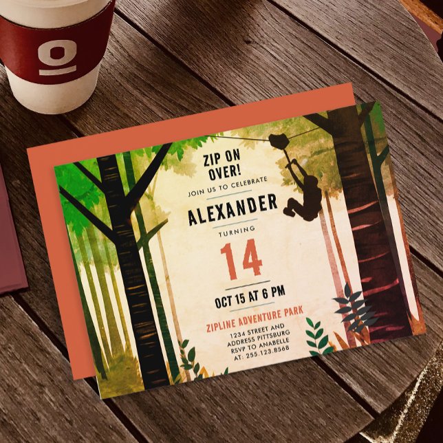 Invitation Tyrolienne verte aventure cool fun nature plein ai (Créateur téléchargé)