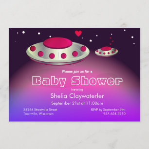 Invitation UFO et bébé UFO Magenta Purple  Baby shower