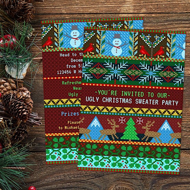 Invitation Ugly Christmas Sweater Party Fun Knitted Reindeer (Créateur téléchargé)