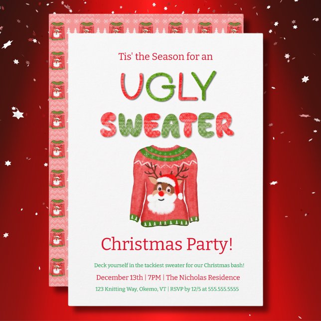 Invitation Ugly Sweater Funny Reindeer Christmas Party (Créateur téléchargé)