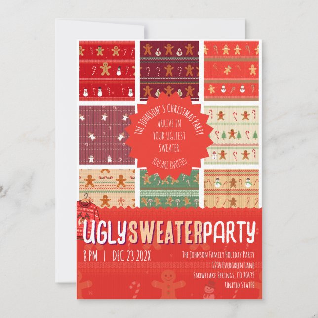 Invitation Ugly Sweater Gingerbread Knit Christmas Party (Devant)