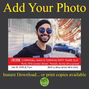 Invitation UK British Funny 50th Birthday Fake News