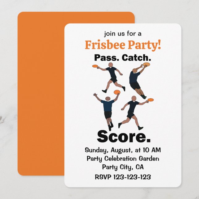 Invitation Ultimate Frisbee Passe Réception Score Fête de Fri (Devant / Derrière)