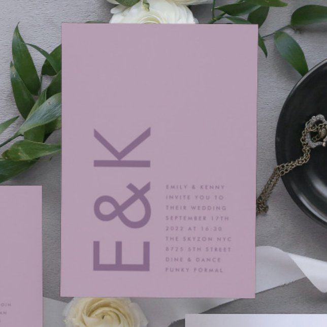 Invitation Ultra Dusty Rose violet moderne Gras Gros Monogram (Invitation showcasing suite - additional items (bought separately))
