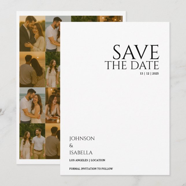 Invitation Ultra minimal text photo collection save the date (Devant / Derrière)