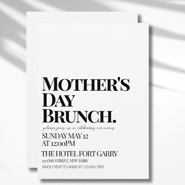 Invitation Ultra Moderne Déjeuner du Dimanche de la Fête des  (Ultra Modern Bold Minimalist Mother’s Day Brunch Invitation)