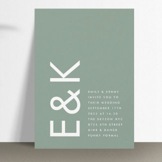 Invitation Ultra Moderne Sage Green Monogramme Simple Mariage