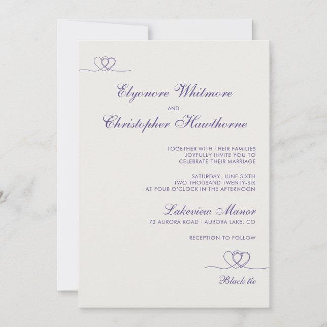 Invitation Ultra Violet Élégant Chic Calligraphie Mariage (Devant)