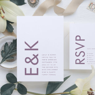 Invitation Ultra violet et blanc Moderne Gras Gros Monogramme