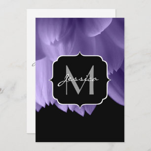 Invitation Ultra violet pétales de fleurs noir Monogramme Inv