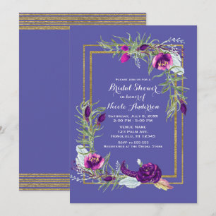 Invitation Ultra Violet Violet et Or Fleurs Mariage Shower