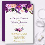 Invitation Ultra Violet Violet Floral Gold Wedding Inviter P<br><div class="desc">Aquarelle Ultra Violet Violet Faire-part de mariage Floral Or - Purple Back</div>