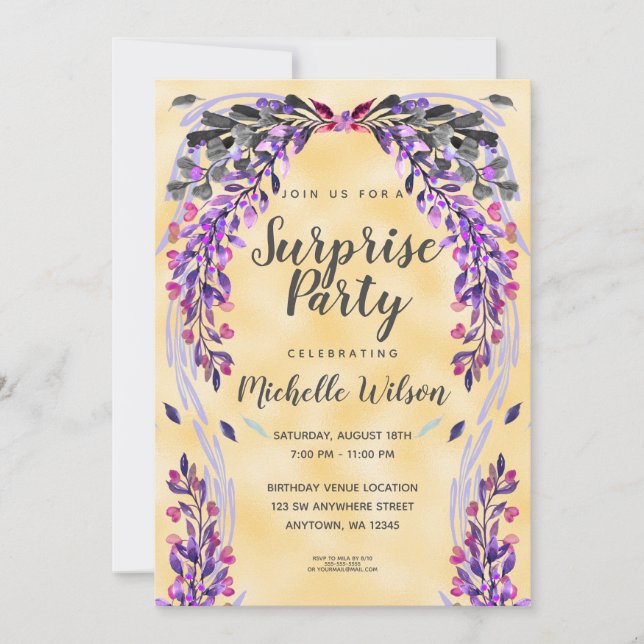 Invitation Ultra VioletGLITTER en couronne photo Surprise Par (Devant)