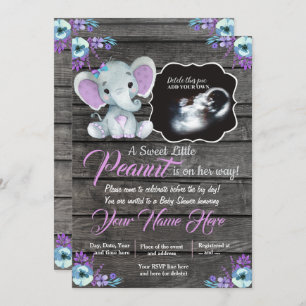 Invitation Ultrasound Baby shower éléphant Invitation, rustiq