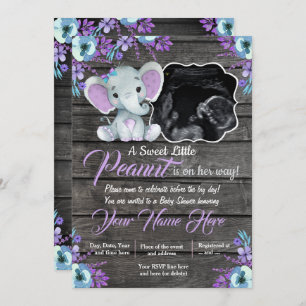 Invitation Ultrasound Baby shower éléphant Invitation, rustiq