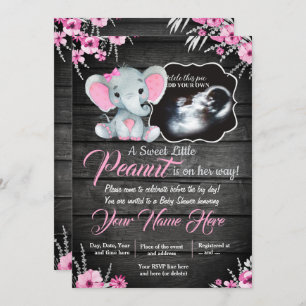 Invitation Ultrasound Baby shower éléphant Invitation, rustiq