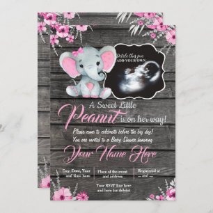 Invitation Ultrasound Baby shower éléphant Invitation, rustiq