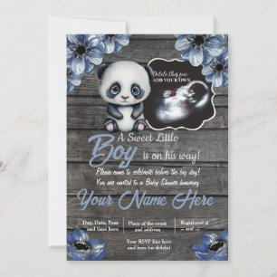 Invitation Ultrasound Panda Baby shower Invitation, rustique