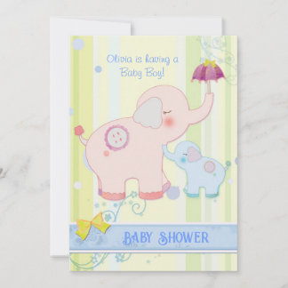 Invitation Umbrella Elephants Baby Boy Baby shower