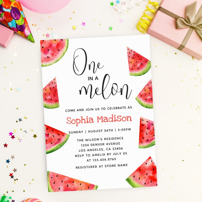Invitation Un à Melon | Cute Watermelon Girl 1er anniversaire (Créateur téléchargé)