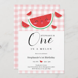 Invitation Un à Melon En vichy fête d'été 1er anniversaire