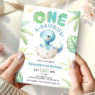 Invitation Un A-Saurus Boy Dinosaur 1er Anniversaire Invitati