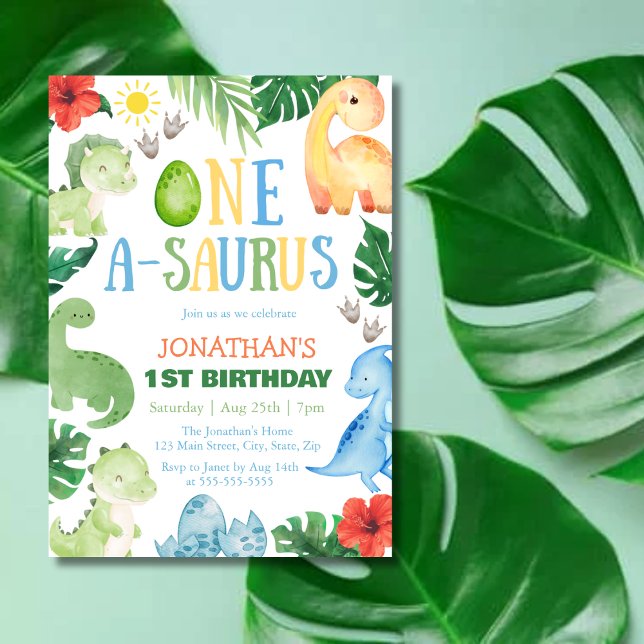 Invitation Un A-Saurus Dino 1er Anniversaire (Créateur téléchargé)