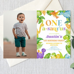 Invitation Un A-Saurus Dinosaur 1ère fête d'anniversaire
