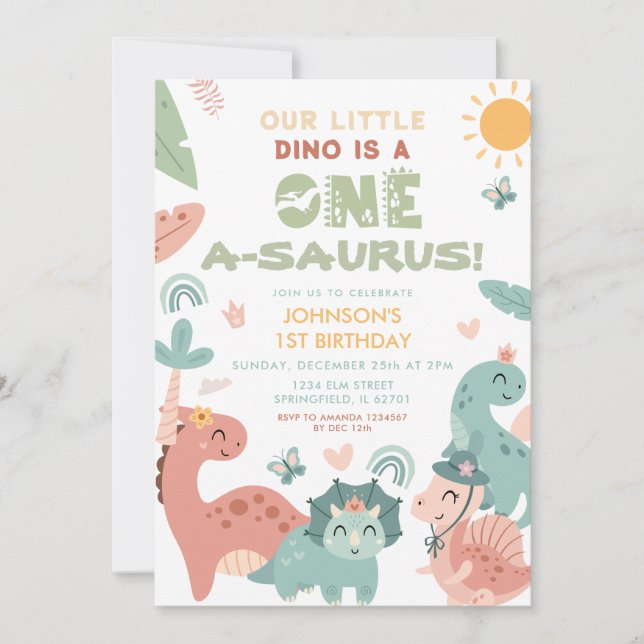 Invitation Un A-saurus Dinosaur fête d'anniversaire pour enfa (Devant)