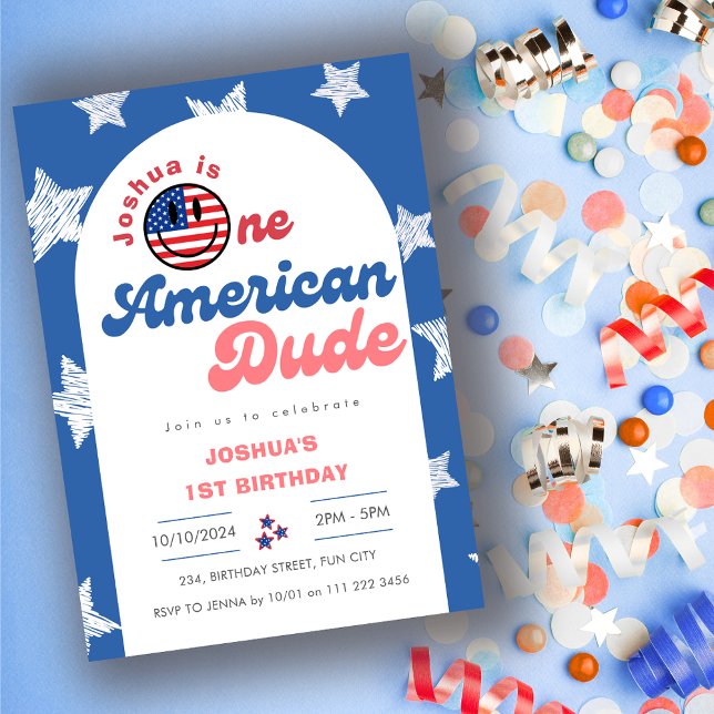 Invitation Un Américain 4 juillet 1er anniversaire (One American Dude 4th of JUly 1st Birthday Invitation)