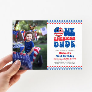 Invitation Un Américain 4 juillet Photo Premier Anniversaire