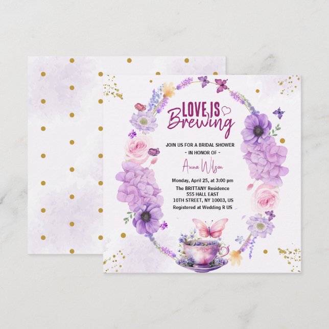 Invitation Un amour chic se prépare douche de mariée lilas la (Devant / Derrière)