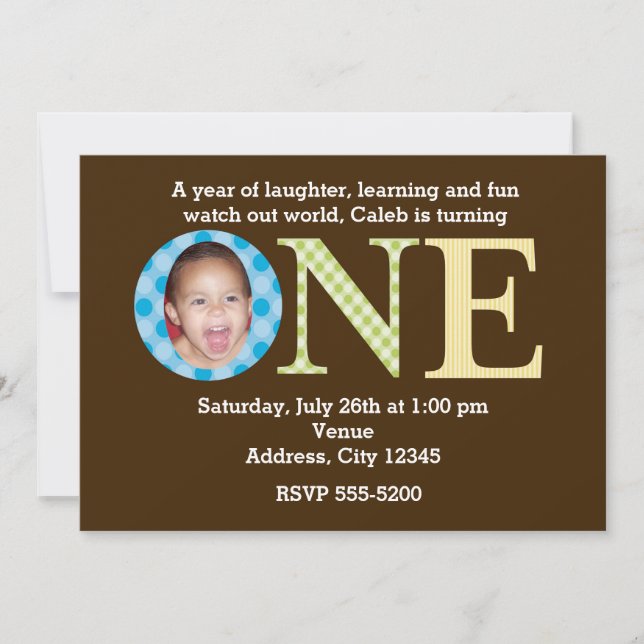 Invitation Un an 1er premier anniversaire Boys Party Invitati (Devant)